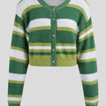 Striped Button Up Dropped Shoulder Cardigan