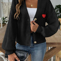 Heart Button Down V-Neck Long Sleeve Cardigan