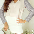 Sequin V-Neck Long Sleeve Blouse