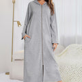 Zip Front Hooded Night Dress with Pockets