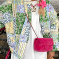 Printed Patchwork Open Front Cardigan with Pockets