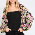 ODDI Full Size Floral Balloon Sleeve Blouse