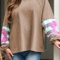 Plus Size Flower Round Neck Long Sleeve Blouse