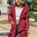 Double Take Full Size Hooded Teddy Bear Jacket with Thumbholes