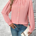 Button Down Mock Neck Long Sleeve Shirt