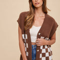 Annie Wear Checkered Button Down Short Sleeve Cardigan