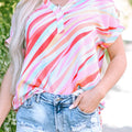 Color Block V-Neck Half Sleeve Blouse