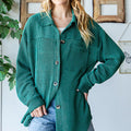 Reborn J Striped Button Up Long Sleeve Shacket