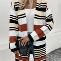 Perfee Striped Open Front Drop Shoulder Cardigan