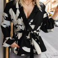 Printed Tie Front Lace Detail Cardigan