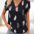 Perfee Printed V-Neck Short Sleeve Blouse