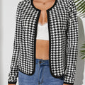 Houndstooth Open Front Long Sleeve Jacket