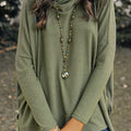 Side Slit High-Low Cowl Neck Long Sleeve Blouse