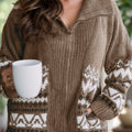 Zip Up Long Sleeve Geometric Cardigan