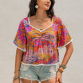 Ruched Printed Half Sleeve Blouse