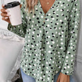 Printed V-Neck Long Sleeve Blouse