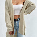 Open Front Dropped Shoulder Slit Cardigan