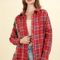 VERY J Contrast Plaid Raw Detail Shirt