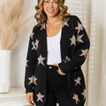 Angel Wings Star Pattern Open Front Cardigan with Pockets