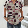 Printed Notched Short Sleeve Blouse
