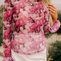 Floral Turtleneck Flounce Sleeve Blouse