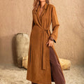Slit Tied Collared Neck Longline Coat