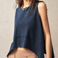 Exposed Seam Side Slit Round Neck Tank