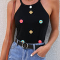 Embroidered Flower Grecian Neck Tank
