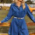 Button Up Collared Neck Raw Hem Denim Dress