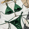 Rhinestone Decor Halter Neck Bikini Set