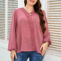 Melo Apparel Plus Size Lace Trim V-Neck Balloon Sleeve Blouse