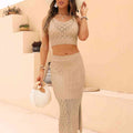 Openwork Cropped Tank and Split Skirt Set
