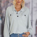 Full Size Half Button Collared Neck Long Sleeve Sweatshirt