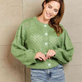 Woven Right Openwork Pompom Puff Sleeve Cardigan