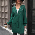 Pearl Detail Cable-Knit Button Up Cardigan
