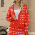 Geometric Dropped Shoulder Cardigan and Knit Skirt Set