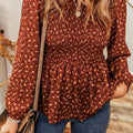 Floral Smocked Ruffle Hem Long Sleeve Blouse
