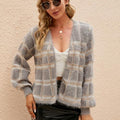 Open Front Plaid Long Sleeve Cardigan
