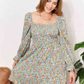 Double Take Floral Smocked Flounce Sleeve Square Neck Dress