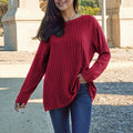 Basic Bae Full Size Ribbed Round Neck Long Sleeve Knit Top