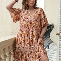 Plus Size Floral Crochet Flutter Sleeve Dress