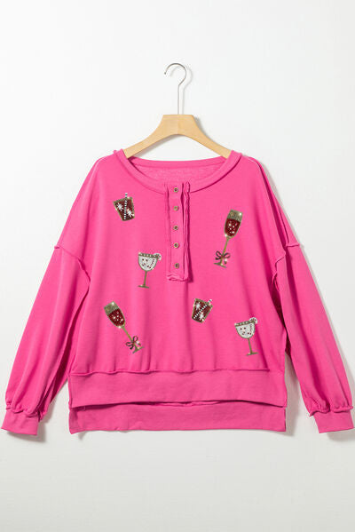 Sequin Half Snap Dropped Shoulder Sweatshirt