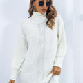 Openwork Turtleneck Long Sleeve Sweater Dress