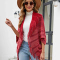 Fringe Detail Open Front Poncho