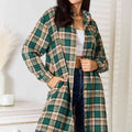 Double Take Plaid Collared Neck Long Sleeve Shirt