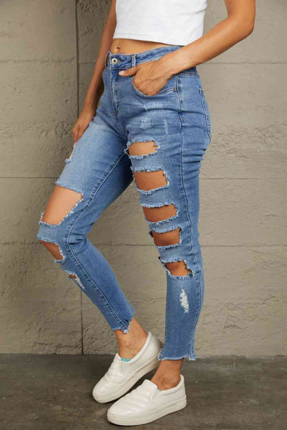 Baeful Distressed Raw Hem Skinny Jeans