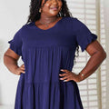 Double Take V-Neck Flounce Sleeve Tiered Dress