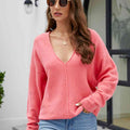 V-Neck Drop Shoulder Long Sleeve Knit Top