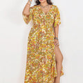 Floral V-Neck Short Sleeve Slit Dress