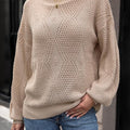 Eyelet Round Neck Long Sleeve Knit Top